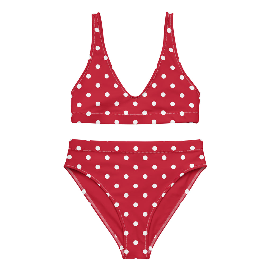 Cherry red and white polka dot Recycled high-waisted bikini - La Vie Bien - Bikini for her - Bikini for women