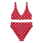 Cherry red and white polka dot Recycled high-waisted bikini by La Vie Bien