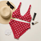 Cherry red and white polka dot Recycled high-waisted bikini by La Vie Bien