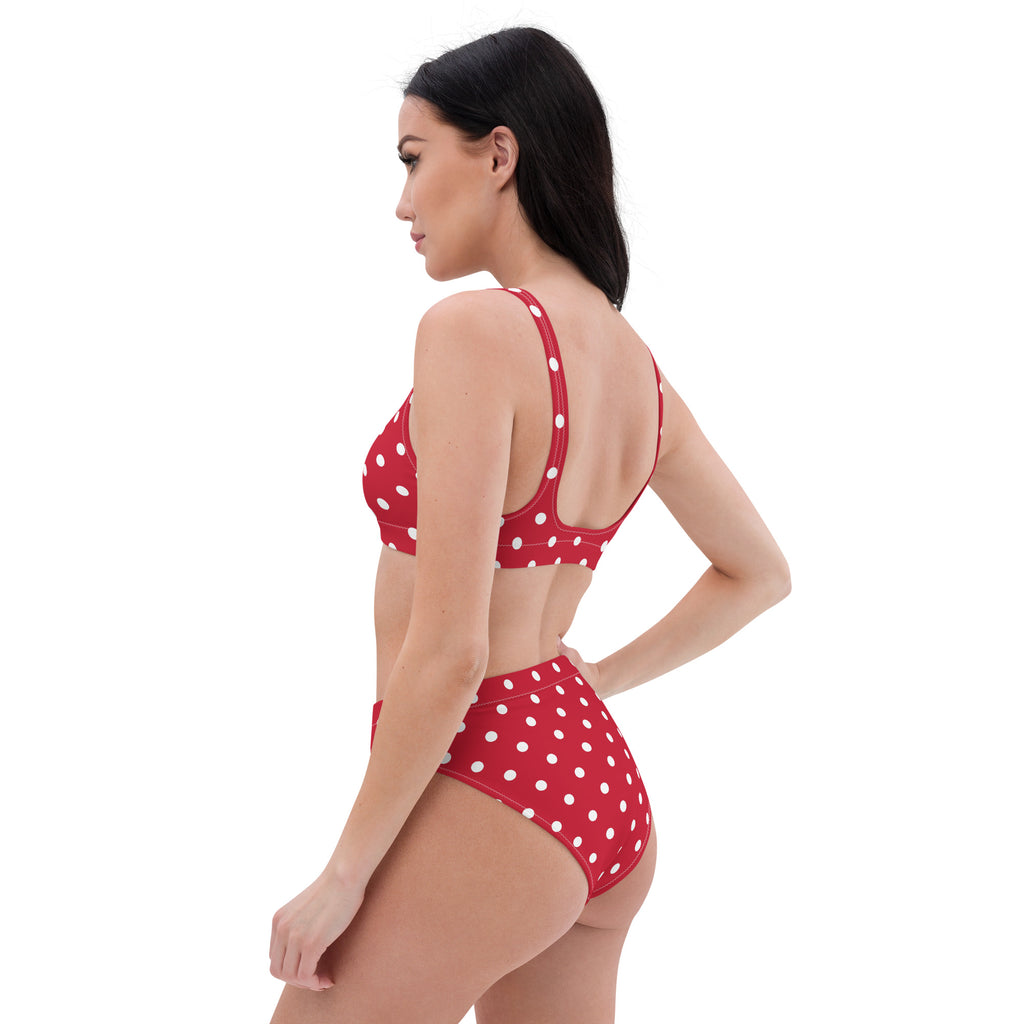 Cherry red and white polka dot Recycled high-waisted bikini - La Vie Bien - Bikini for her - Bikini for women
