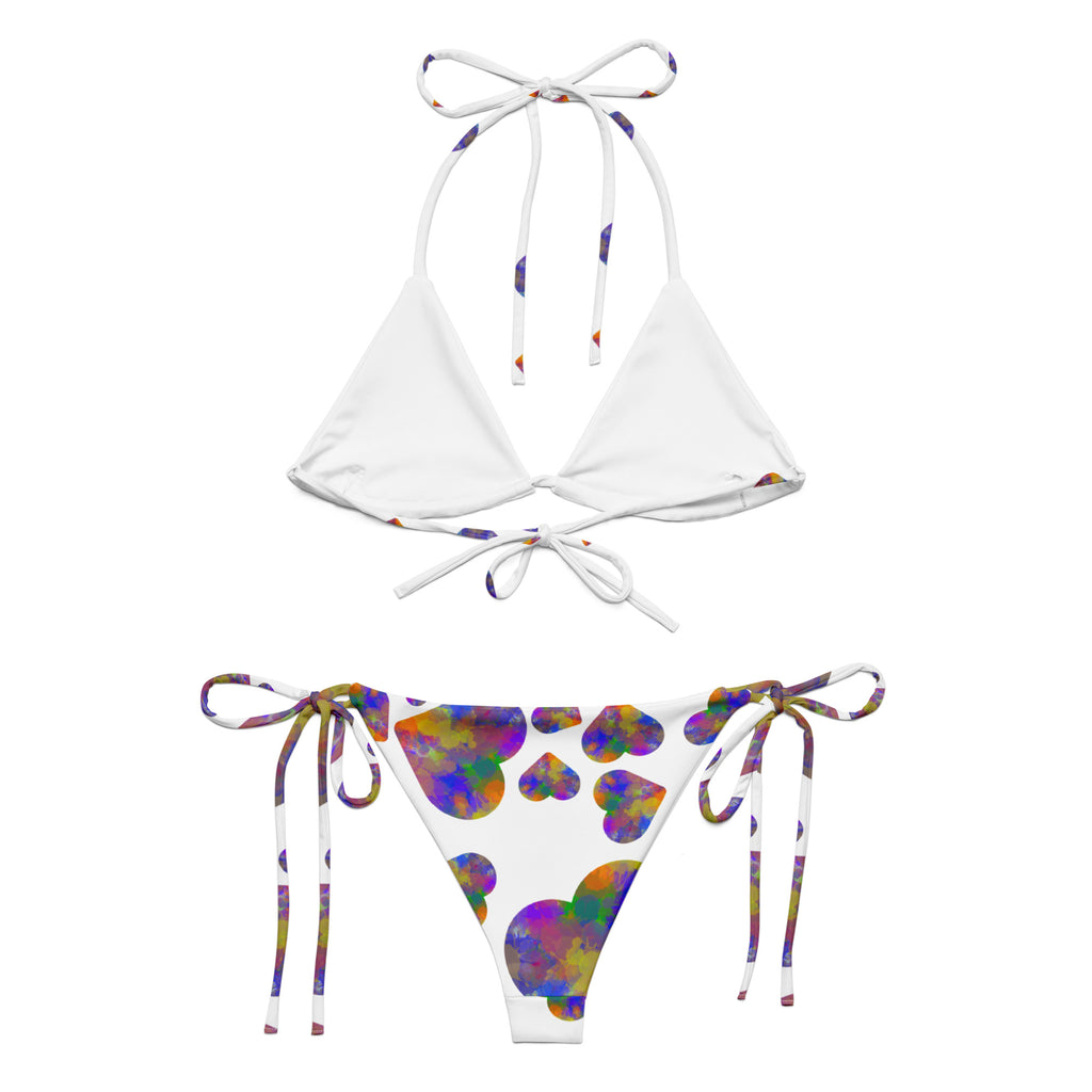 Rainbow hearts recycled string bikini