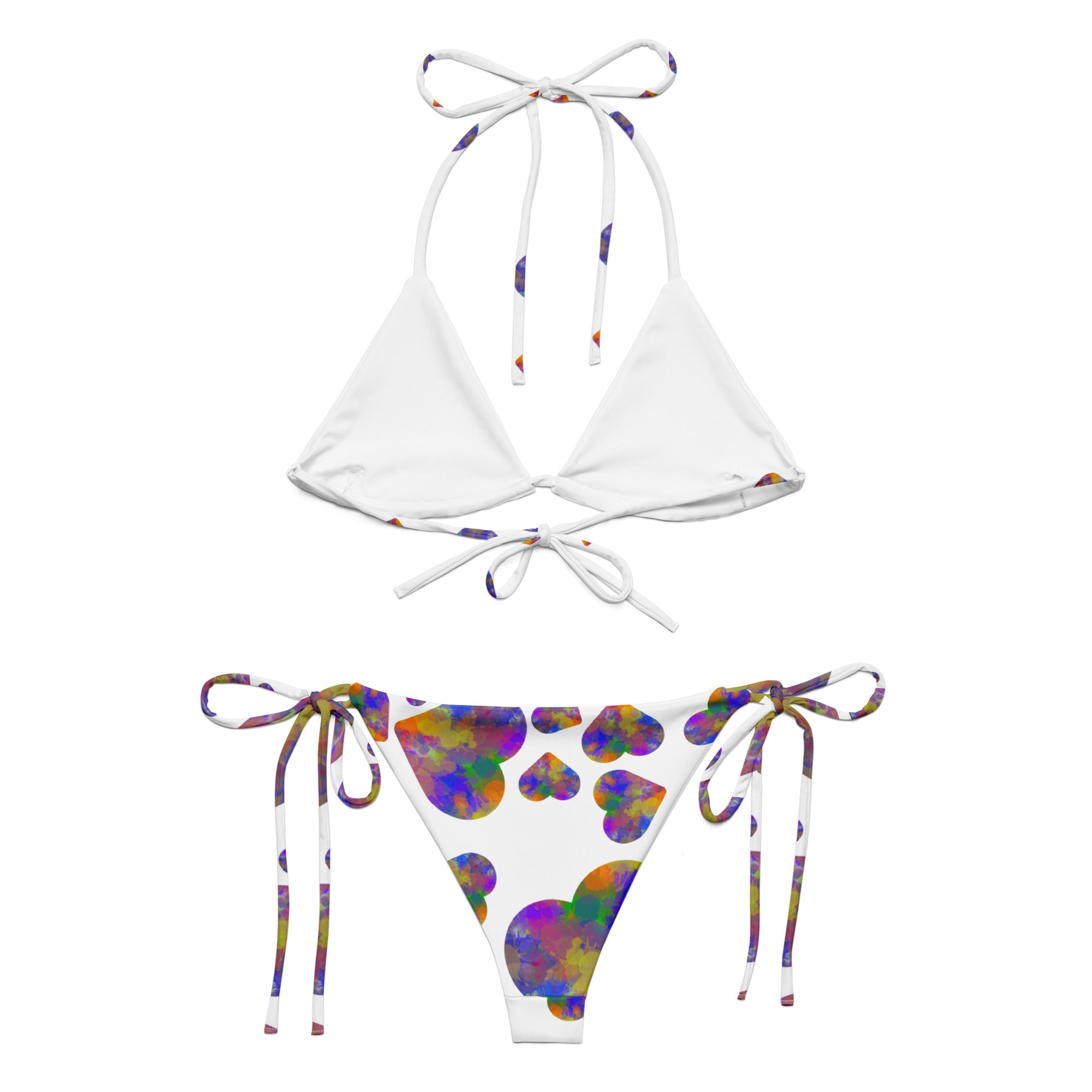 Rainbow hearts recycled string bikini