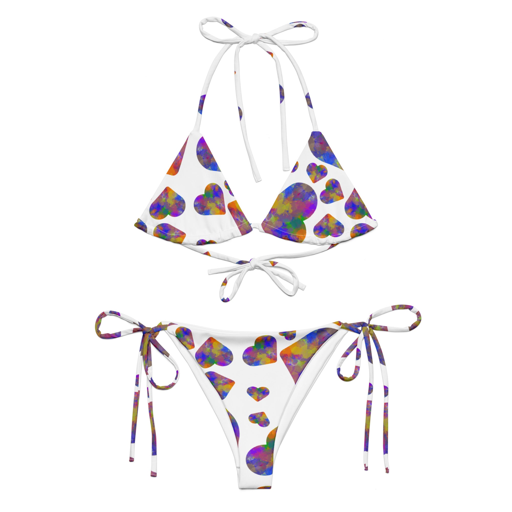 Rainbow hearts recycled string bikini