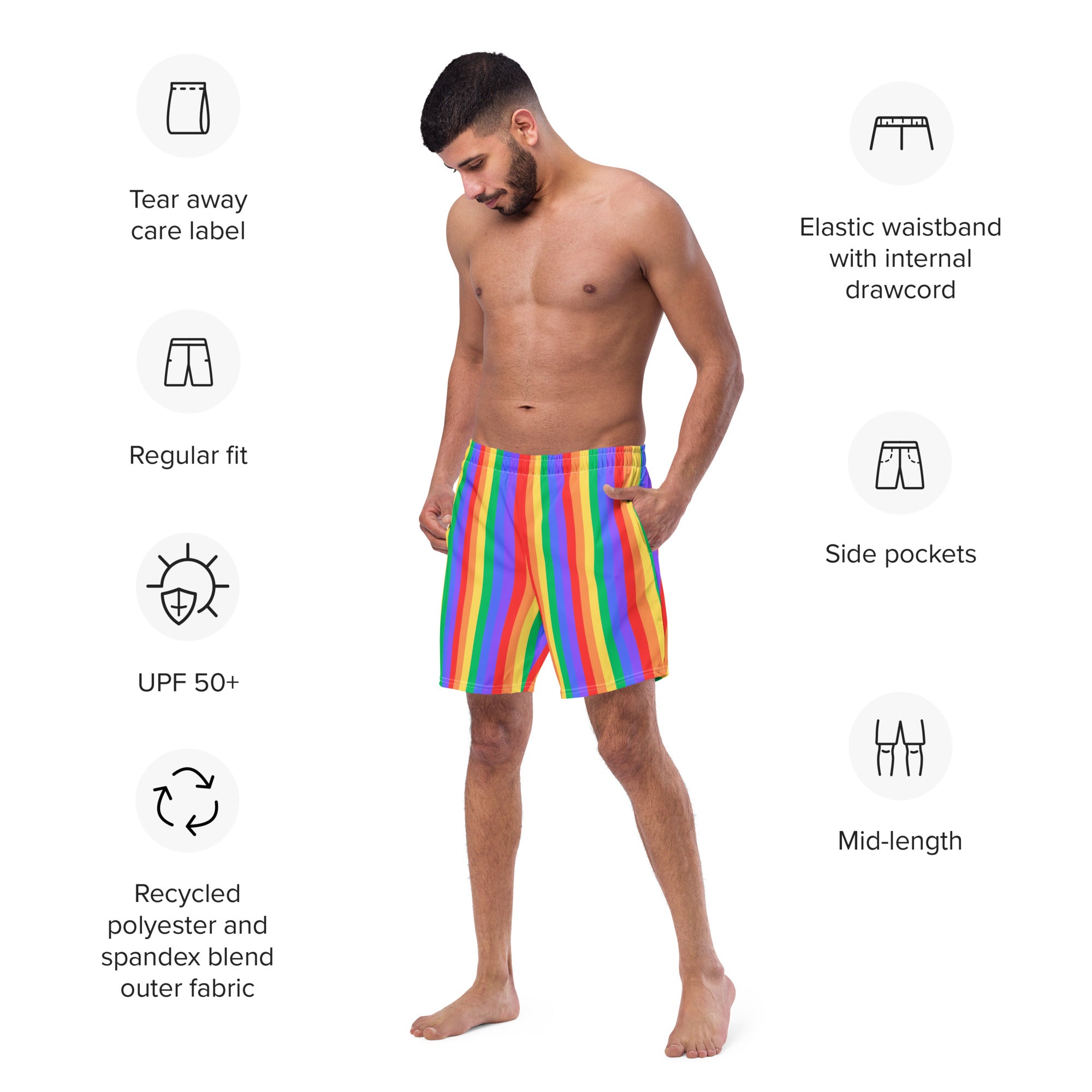 Rainbow Recycled Polyester Swim Trunks