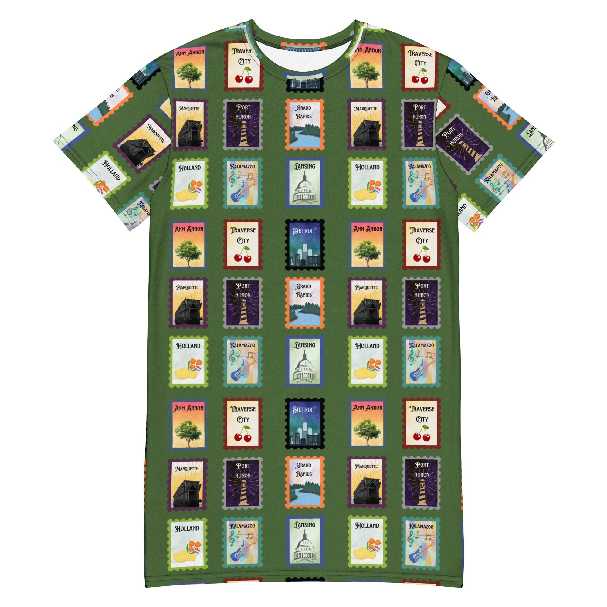 Michigan cities - Green T-shirt dress