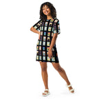Black Michigan cities postage stamps T-shirt dress by La Vie Bien