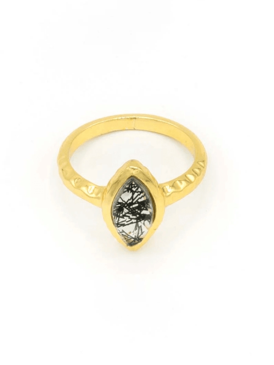 Almond Black Rutile Ring - Brass