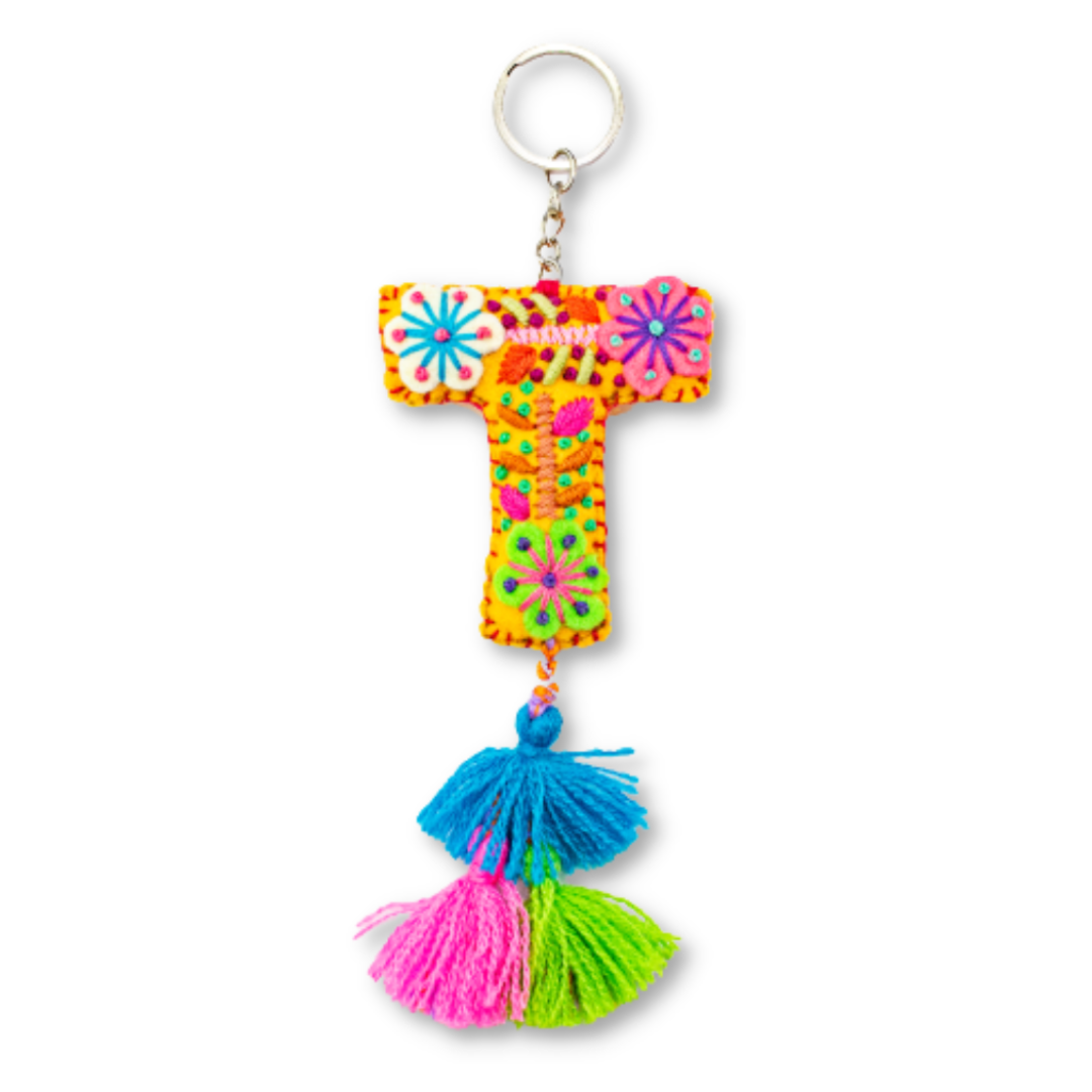 Alphabet Letter Embroidered Boho Keychain | Bag Charm - Mexico Keychains La Vie Bien Alphabet Letter Embroidered Boho Keychain | Bag Charm - Mexico