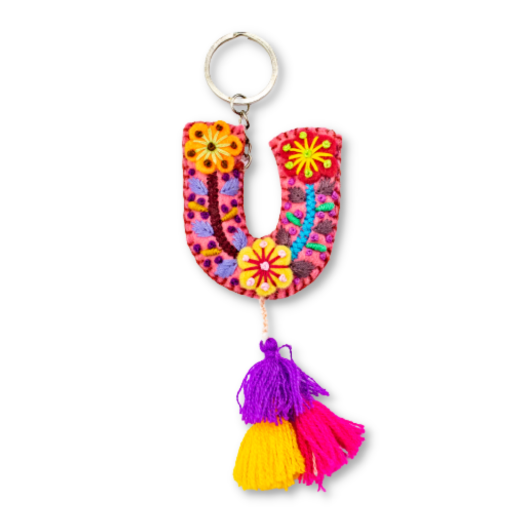 Alphabet Letter Embroidered Boho Keychain | Bag Charm - Mexico Keychains La Vie Bien Alphabet Letter Embroidered Boho Keychain | Bag Charm - Mexico