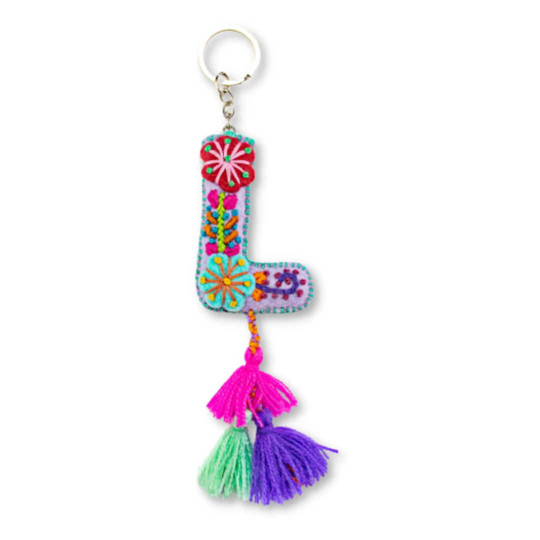 Alphabet Letter Embroidered Boho Keychain | Bag Charm - Mexico Keychains La Vie Bien Alphabet Letter Embroidered Boho Keychain | Bag Charm - Mexico