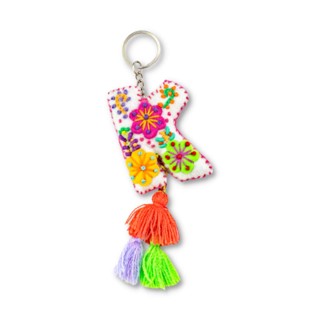 Alphabet Letter Embroidered Boho Keychain | Bag Charm - Mexico Keychains La Vie Bien Alphabet Letter Embroidered Boho Keychain | Bag Charm - Mexico
