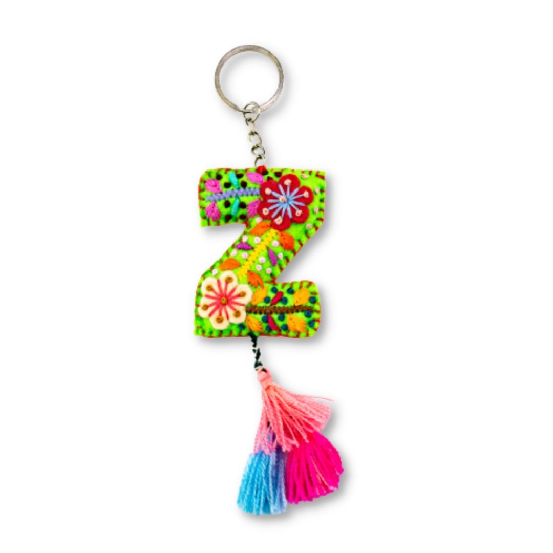 Alphabet Letter Embroidered Boho Keychain | Bag Charm - Mexico Keychains La Vie Bien Alphabet Letter Embroidered Boho Keychain | Bag Charm - Mexico
