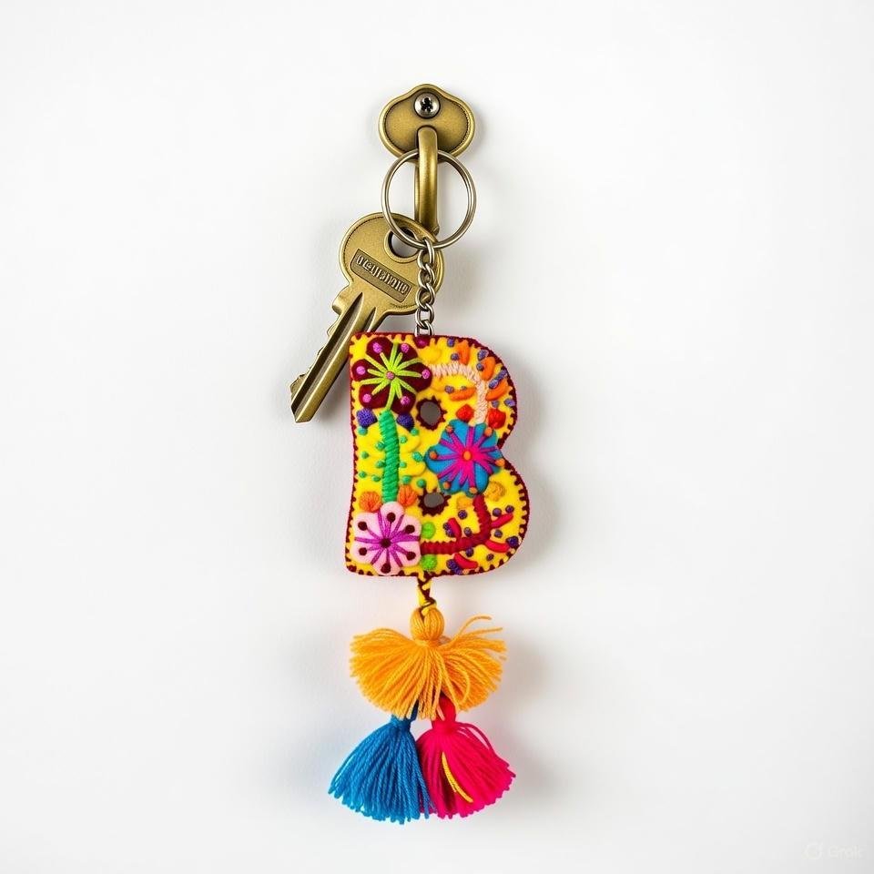 Alphabet Letter Embroidered Boho Keychain | Bag Charm - Mexico Keychains La Vie Bien Alphabet Letter Embroidered Boho Keychain | Bag Charm - Mexico