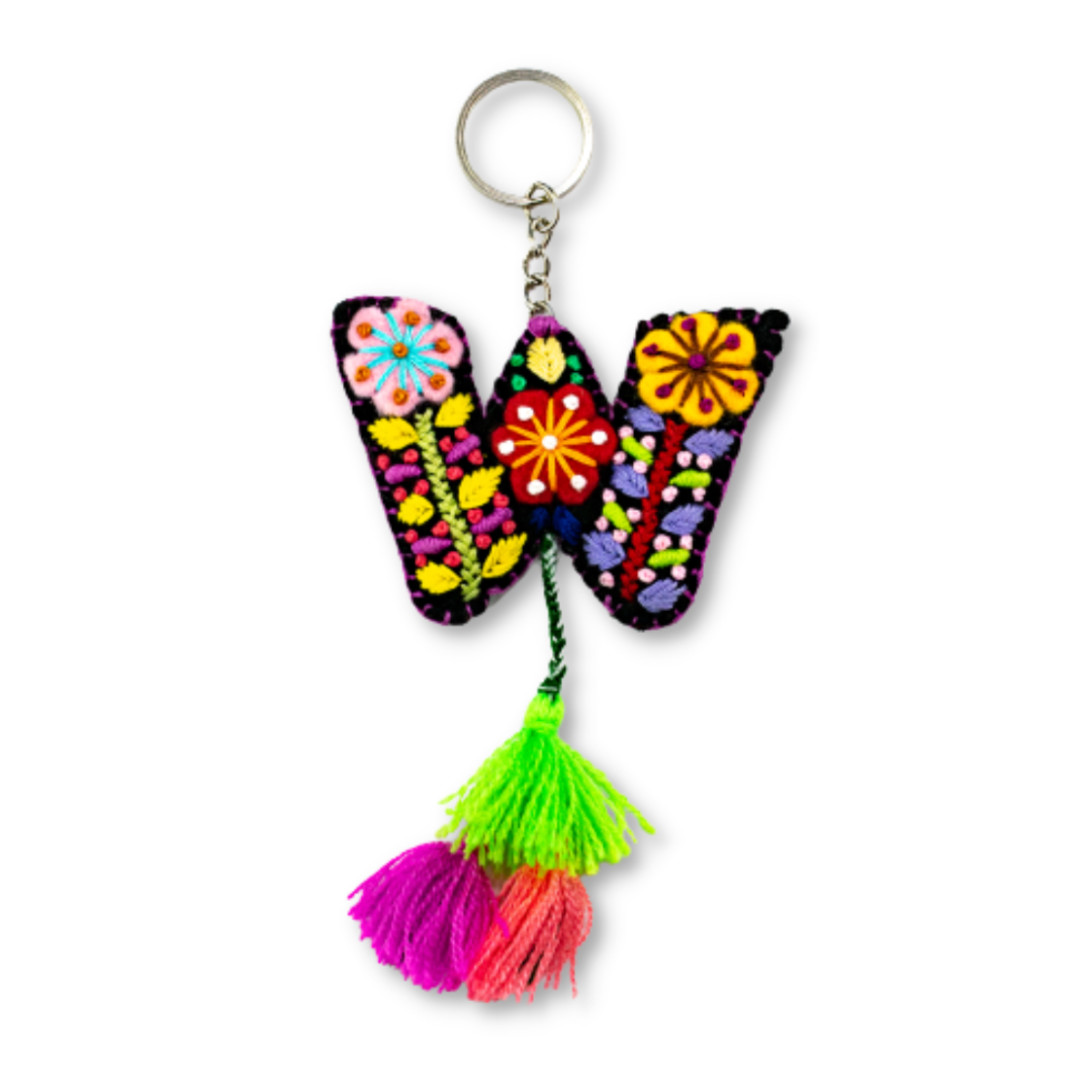 Alphabet Letter Embroidered Boho Keychain | Bag Charm - Mexico Keychains La Vie Bien Alphabet Letter Embroidered Boho Keychain | Bag Charm - Mexico