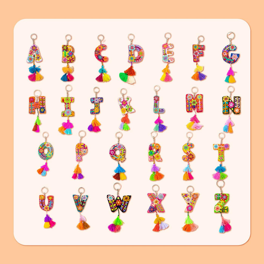 Alphabet Letter Embroidered Boho Keychain | Bag Charm - Mexico Keychains La Vie Bien Alphabet Letter Embroidered Boho Keychain | Bag Charm - Mexico