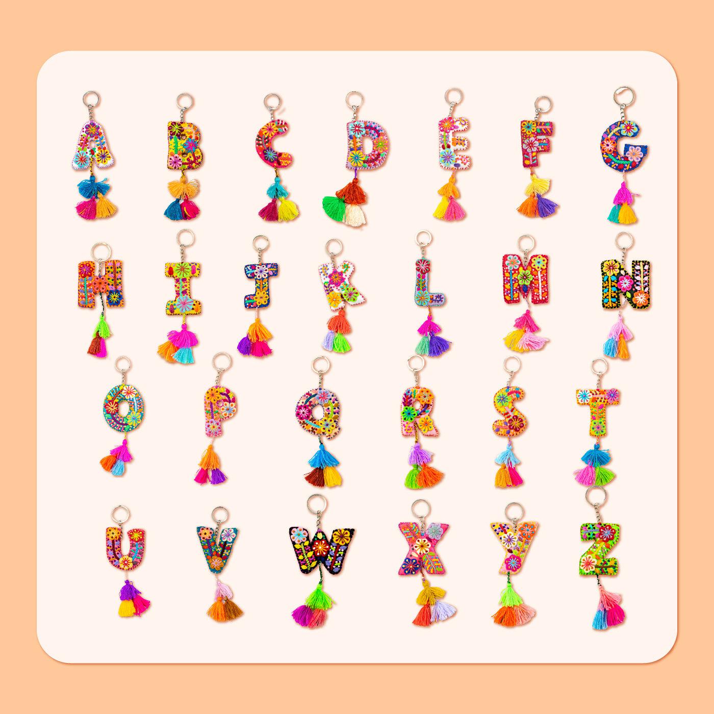 Alphabet Letter Embroidered Boho Keychain | Bag Charm - Mexico Keychains La Vie Bien Alphabet Letter Embroidered Boho Keychain | Bag Charm - Mexico