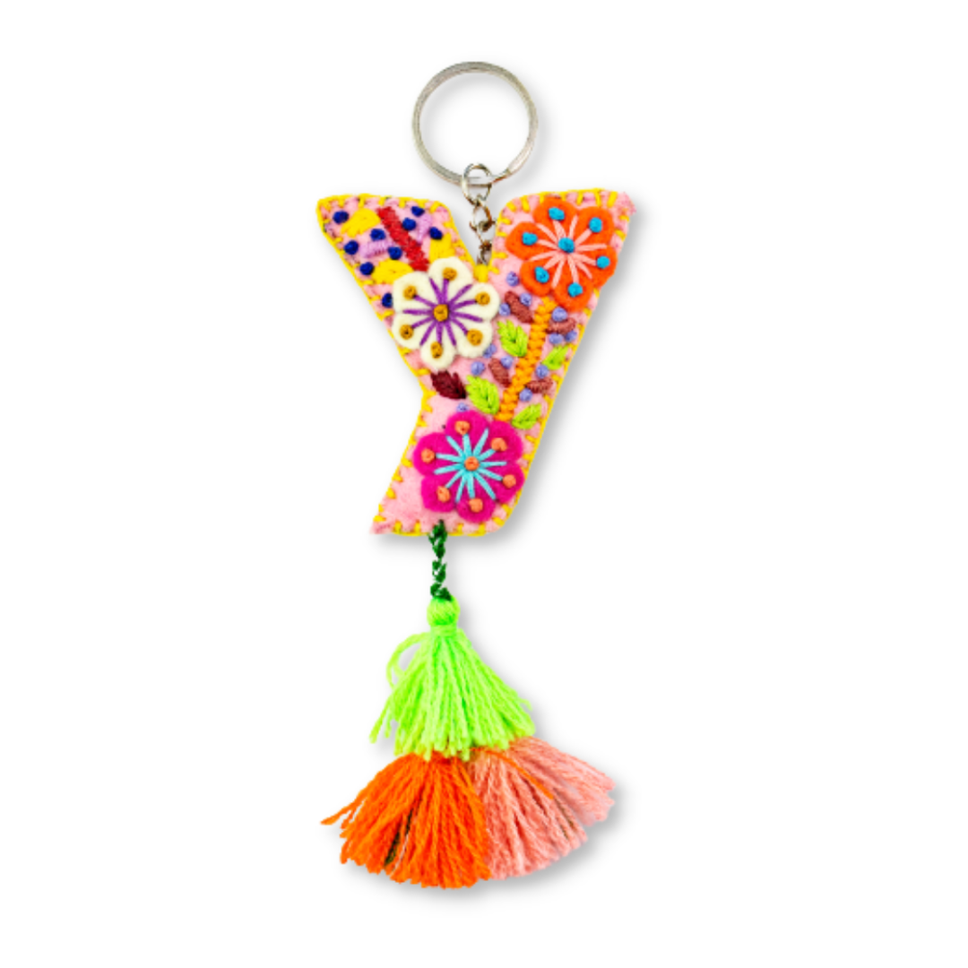 Alphabet Letter Embroidered Boho Keychain | Bag Charm - Mexico Keychains La Vie Bien Alphabet Letter Embroidered Boho Keychain | Bag Charm - Mexico