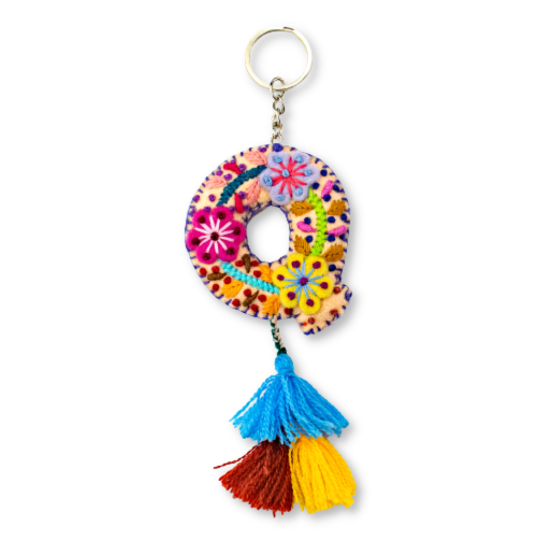 Alphabet Letter Embroidered Boho Keychain | Bag Charm - Mexico Keychains La Vie Bien Alphabet Letter Embroidered Boho Keychain | Bag Charm - Mexico