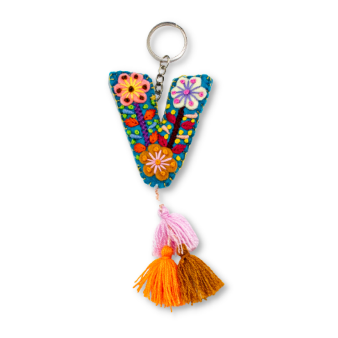 Alphabet Letter Embroidered Boho Keychain | Bag Charm - Mexico Keychains La Vie Bien Alphabet Letter Embroidered Boho Keychain | Bag Charm - Mexico