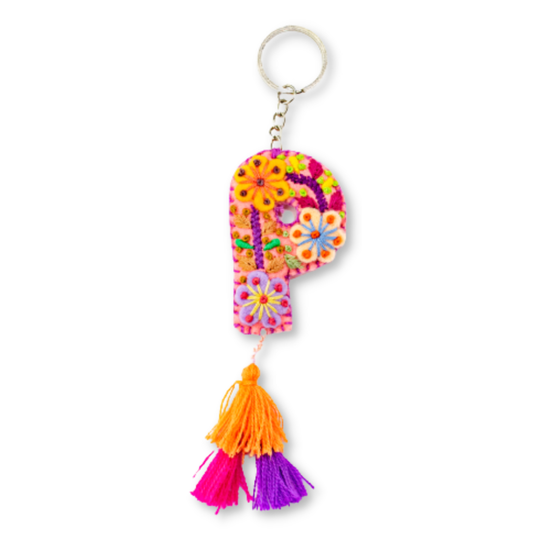 Alphabet Letter Embroidered Boho Keychain | Bag Charm - Mexico Keychains La Vie Bien Alphabet Letter Embroidered Boho Keychain | Bag Charm - Mexico