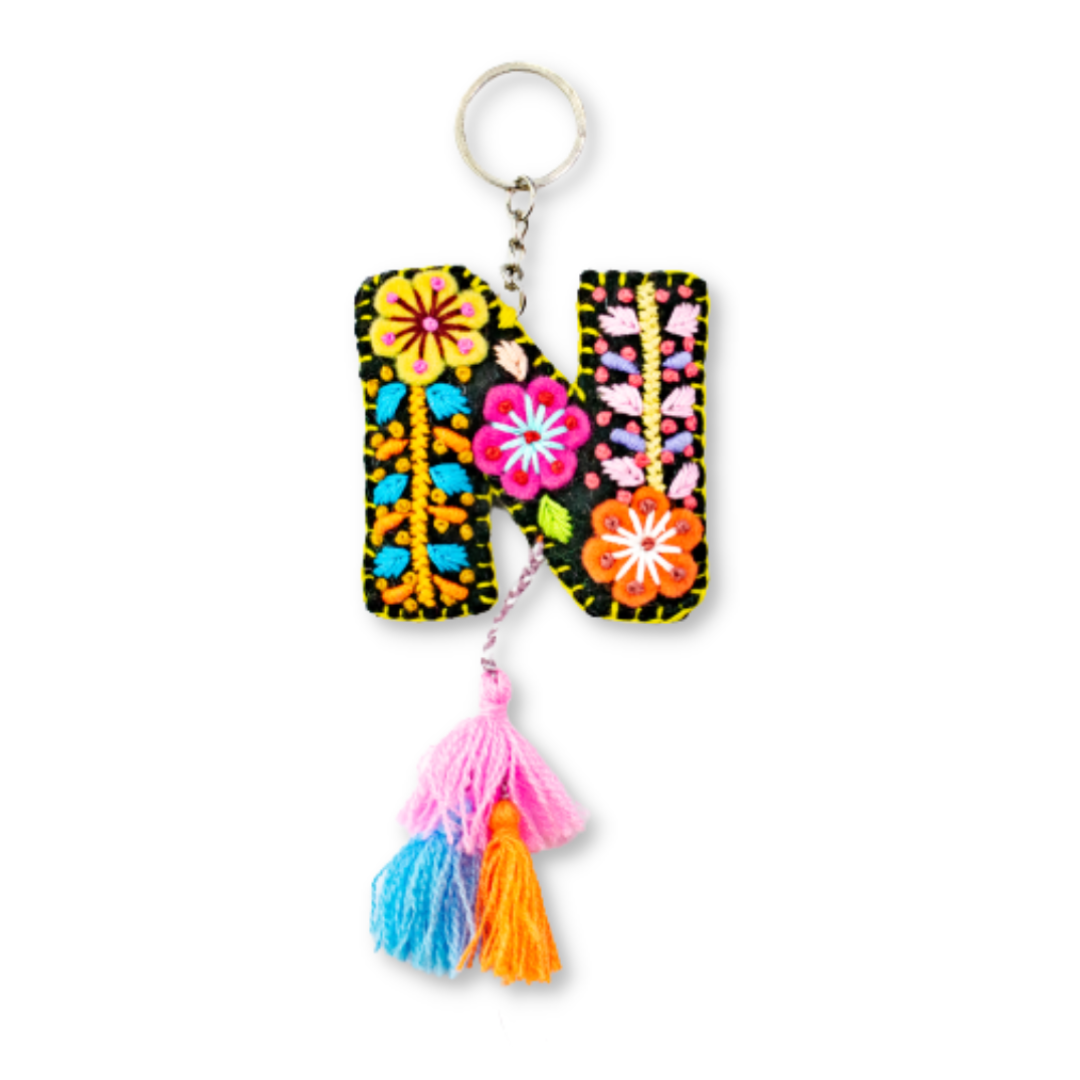 Alphabet Letter Embroidered Boho Keychain | Bag Charm - Mexico Keychains La Vie Bien Alphabet Letter Embroidered Boho Keychain | Bag Charm - Mexico
