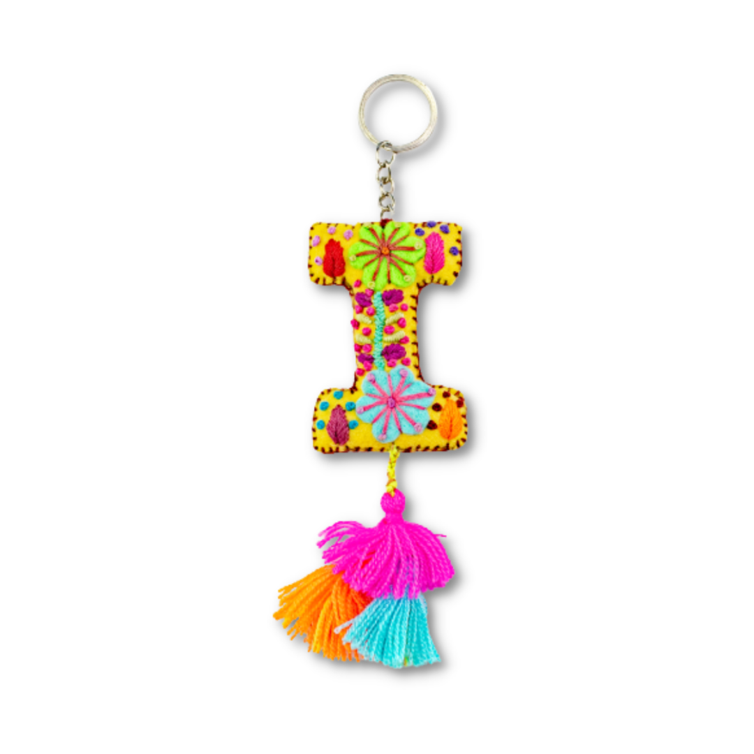 Alphabet Letter Embroidered Boho Keychain | Bag Charm - Mexico Keychains La Vie Bien Alphabet Letter Embroidered Boho Keychain | Bag Charm - Mexico
