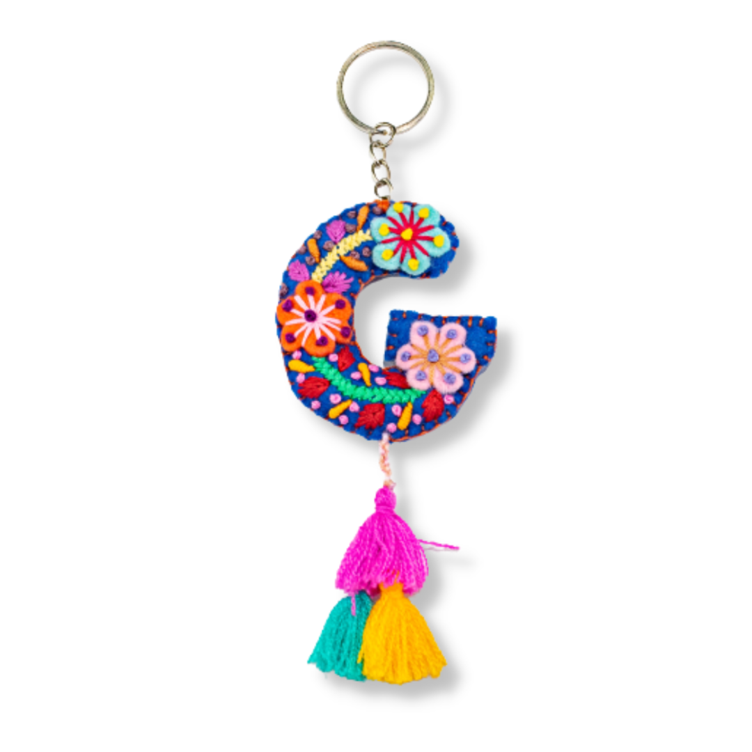 Alphabet Letter Embroidered Boho Keychain | Bag Charm - Mexico Keychains La Vie Bien Alphabet Letter Embroidered Boho Keychain | Bag Charm - Mexico