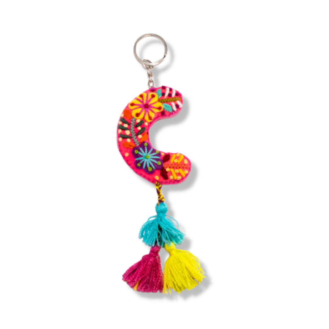 Alphabet Letter Embroidered Boho Keychain | Bag Charm - Mexico Keychains La Vie Bien Alphabet Letter Embroidered Boho Keychain | Bag Charm - Mexico