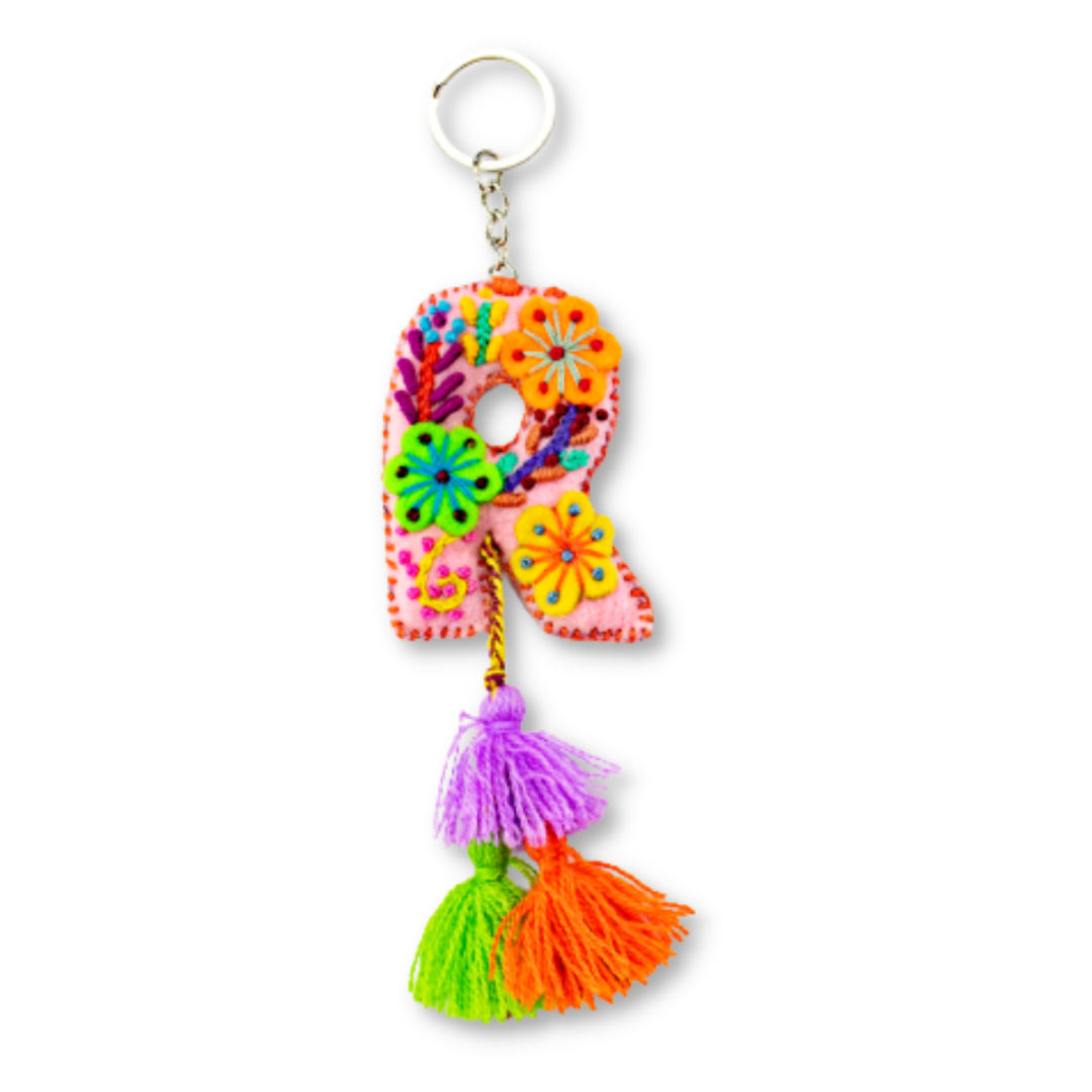 Alphabet Letter Embroidered Boho Keychain | Bag Charm - Mexico Keychains La Vie Bien Alphabet Letter Embroidered Boho Keychain | Bag Charm - Mexico