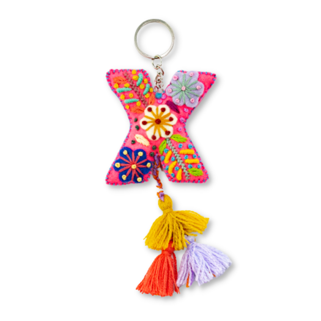 Alphabet Letter Embroidered Boho Keychain | Bag Charm - Mexico Keychains La Vie Bien Alphabet Letter Embroidered Boho Keychain | Bag Charm - Mexico