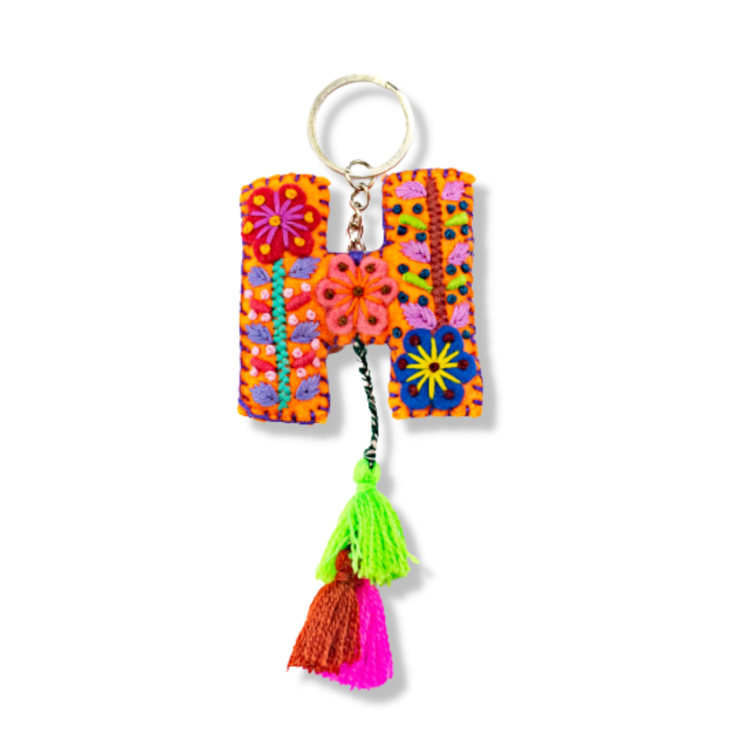 Alphabet Letter Embroidered Boho Keychain | Bag Charm - Mexico Keychains La Vie Bien Alphabet Letter Embroidered Boho Keychain | Bag Charm - Mexico