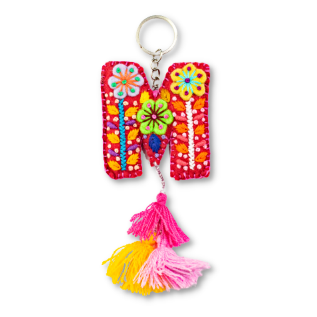 Alphabet Letter Embroidered Boho Keychain | Bag Charm - Mexico Keychains La Vie Bien Alphabet Letter Embroidered Boho Keychain | Bag Charm - Mexico