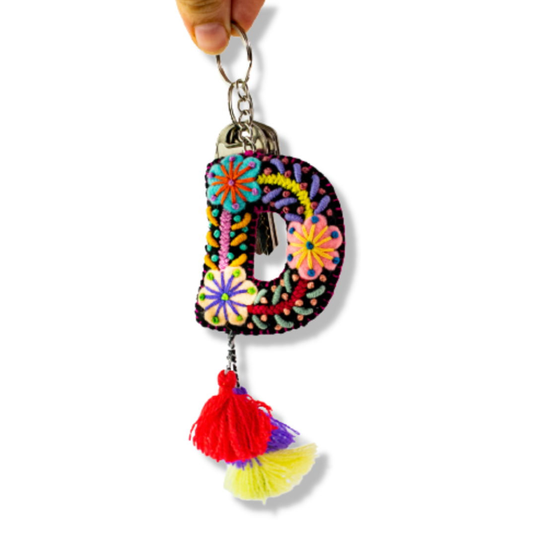 Alphabet Letter Embroidered Boho Keychain | Bag Charm - Mexico Keychains La Vie Bien Alphabet Letter Embroidered Boho Keychain | Bag Charm - Mexico