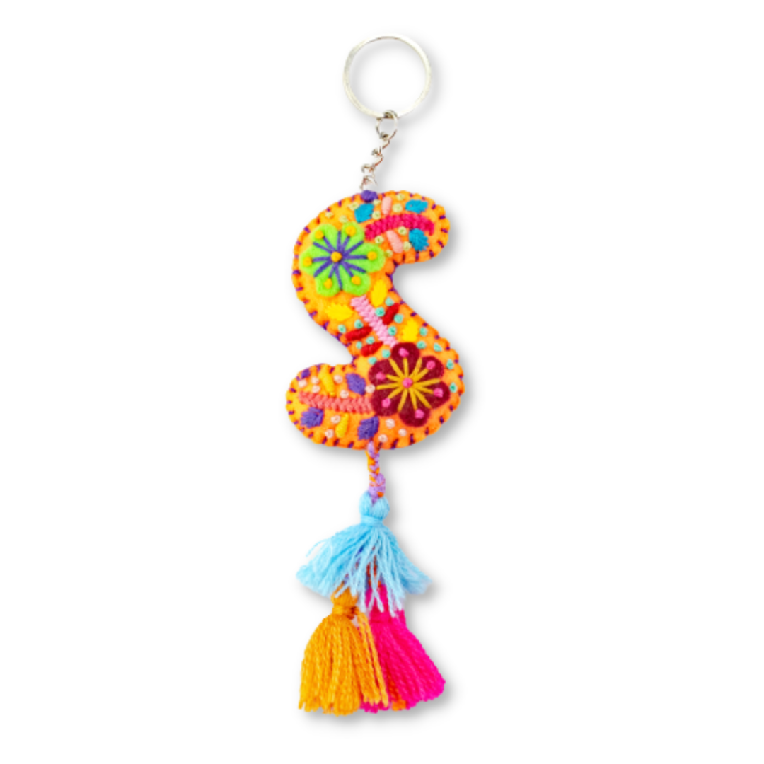 Alphabet Letter Embroidered Boho Keychain | Bag Charm - Mexico Keychains La Vie Bien Alphabet Letter Embroidered Boho Keychain | Bag Charm - Mexico