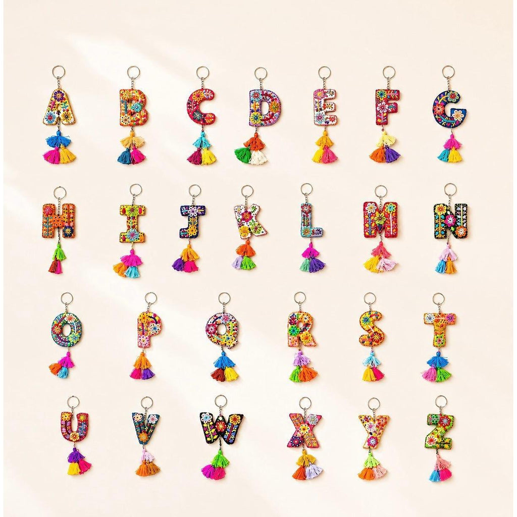 Alphabet Letter Embroidered Boho Keychain | Bag Charm - Mexico Keychains La Vie Bien Alphabet Letter Embroidered Boho Keychain | Bag Charm - Mexico