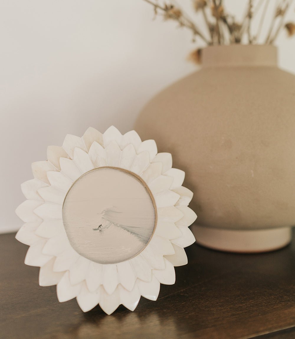 Amalesh Bloom 3x3 Cream Picture Frame - Carved Bone HME stock line La Vie Bien Amalesh Bloom 3x3 Cream Picture Frame - Carved Bone