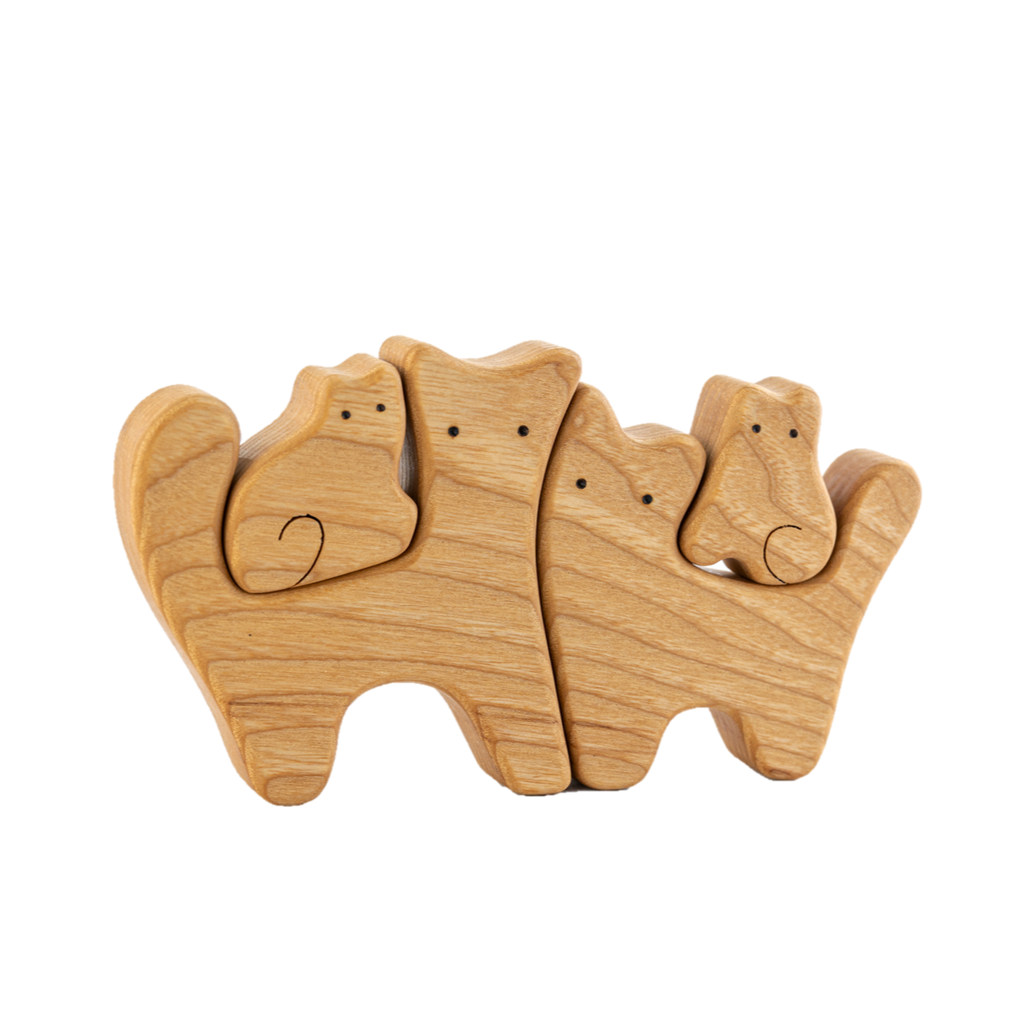 Waldorf Wooden Cats family of 4 puzzle set