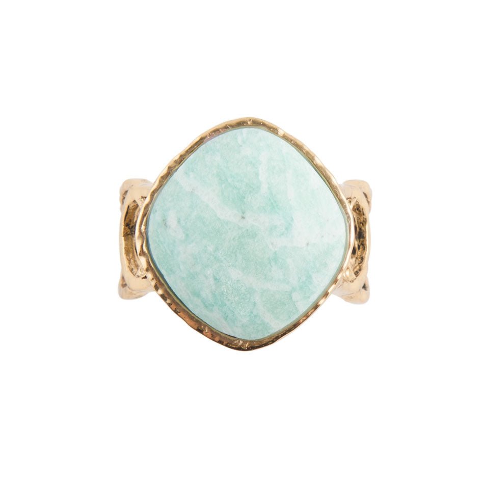 Blue Amazonite and Golden Bronze Circle Dance Ring by Barse Jewelry