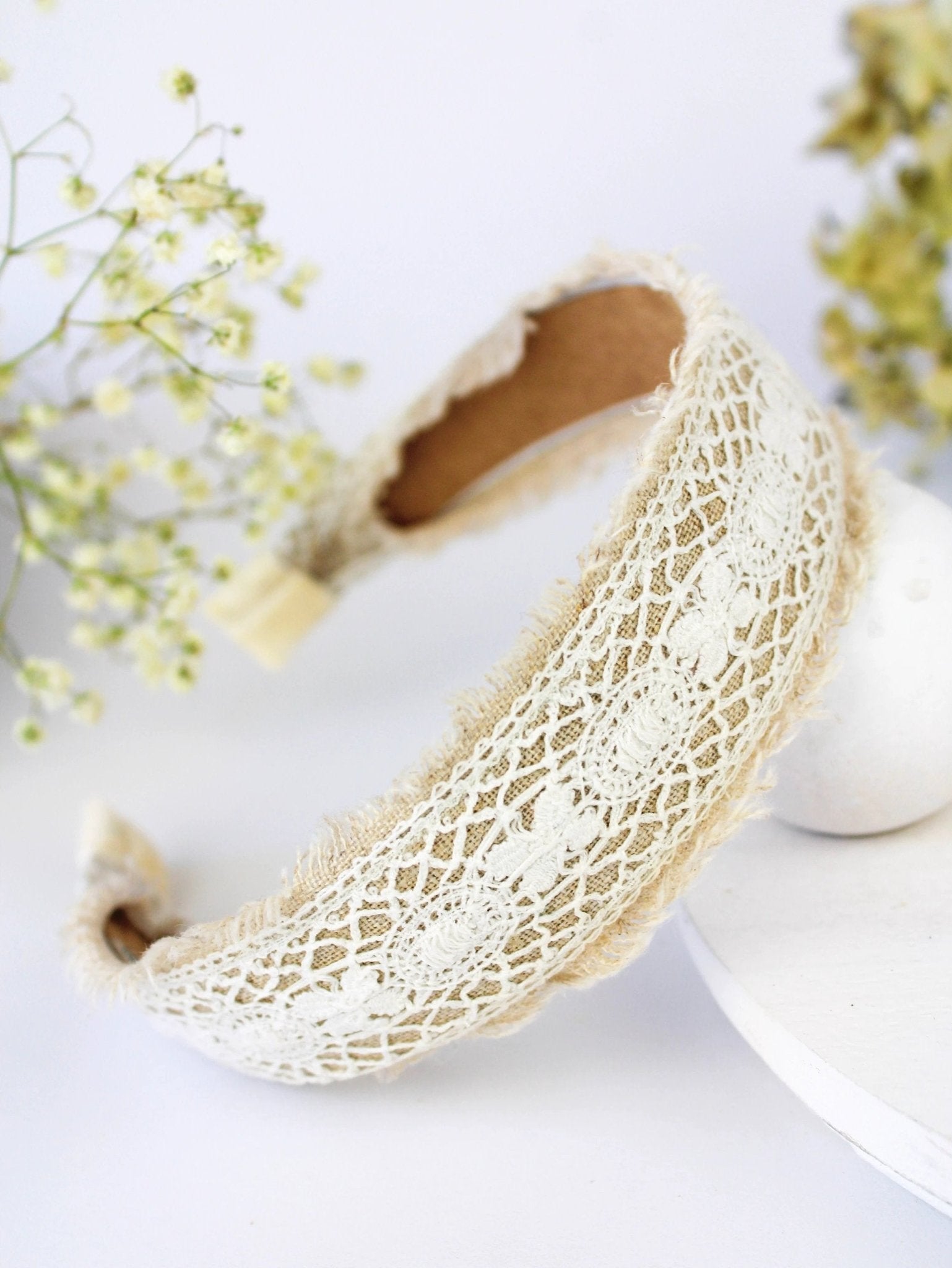 Amelia Lace and Linen Headband by Ash & Rose