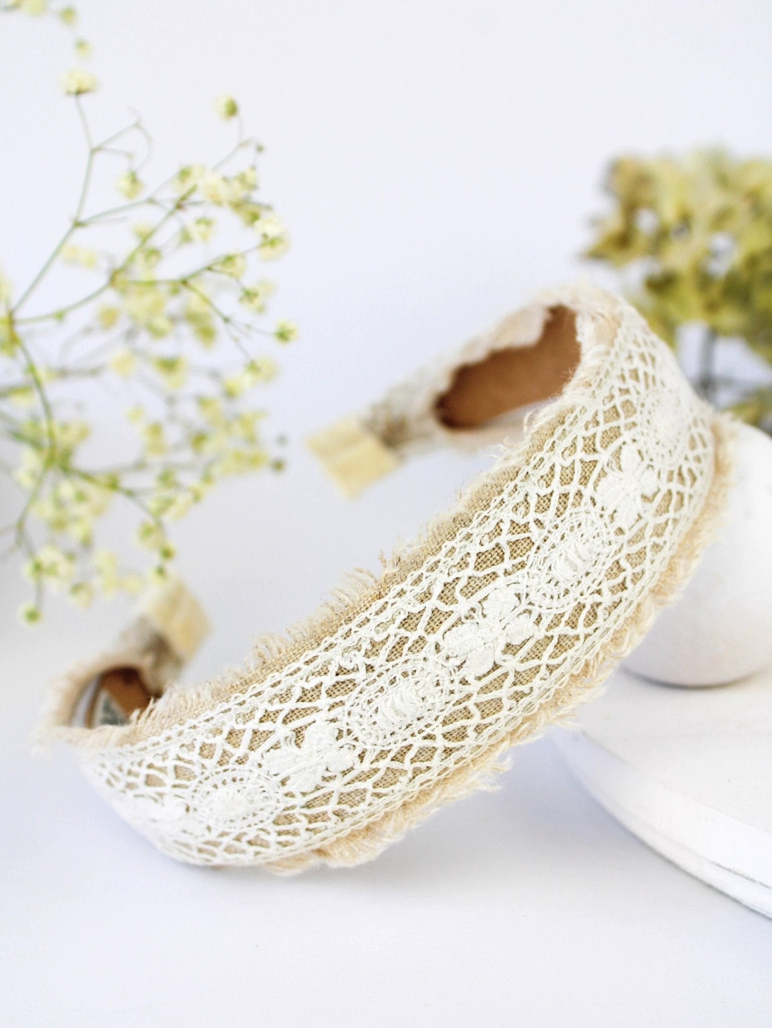 Amelia Lace and Linen Headband by Ash & Rose
