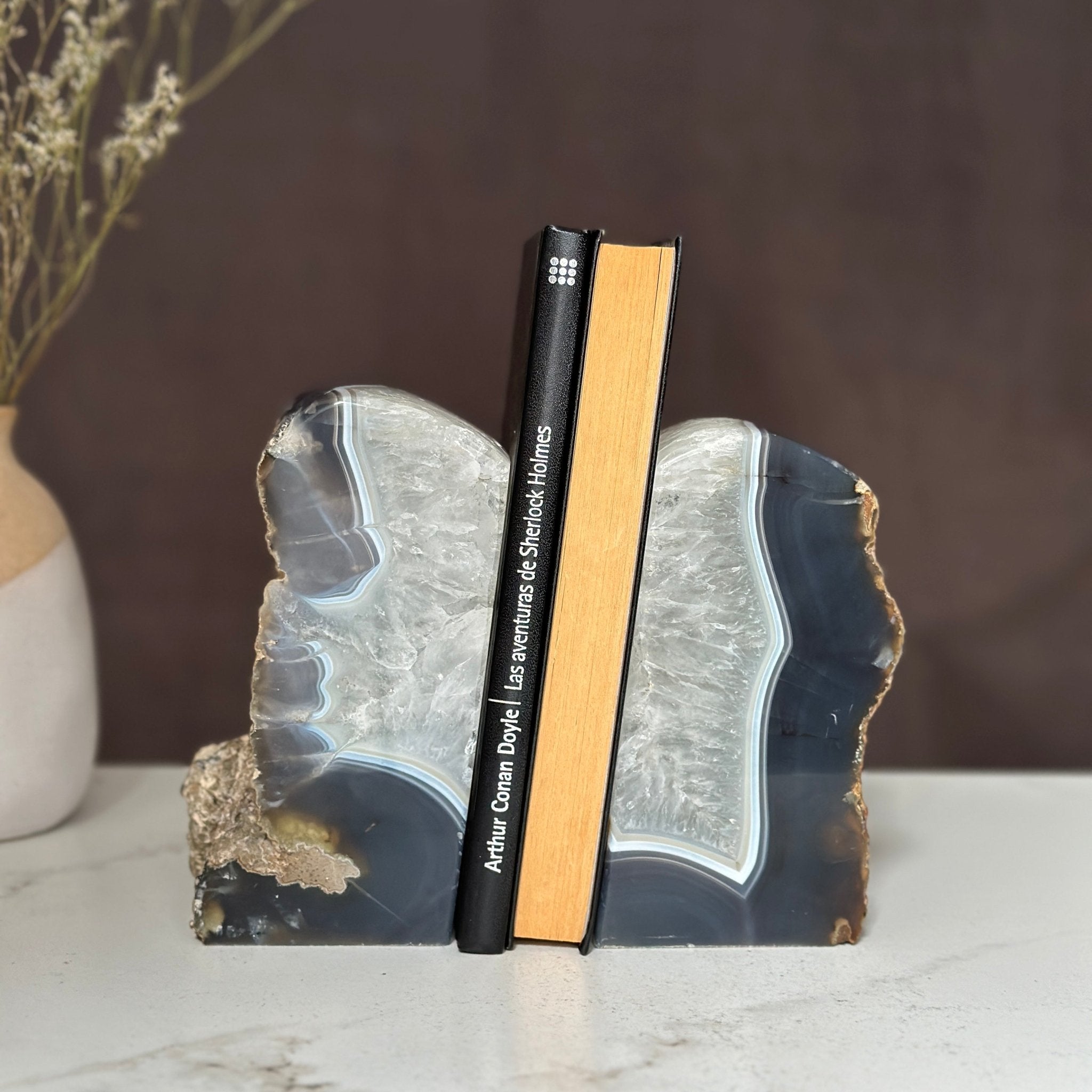 Amethyst and Agate Bookend Pair (7 Lb.) natural geode crystals, extra Large amethysts from Uruguay Amethyst Geodes La Vie Bien Amethyst and Agate Bookend Pair (7 Lb.) natural geode crystals, extra Large amethysts from Uruguay