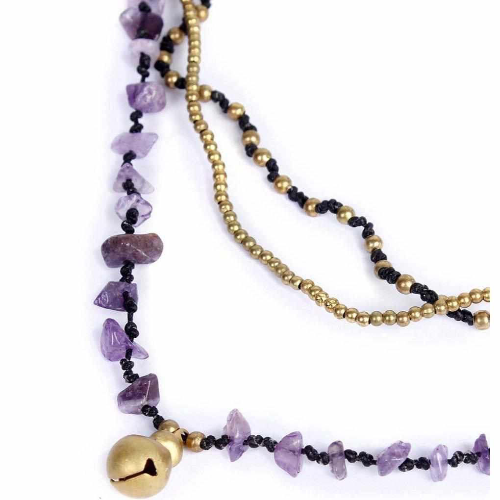 Amethyst and Jade with Brass Ball Necklace - Thailand Jewelry La Vie Bien Amethyst and Jade with Brass Ball Necklace - Thailand