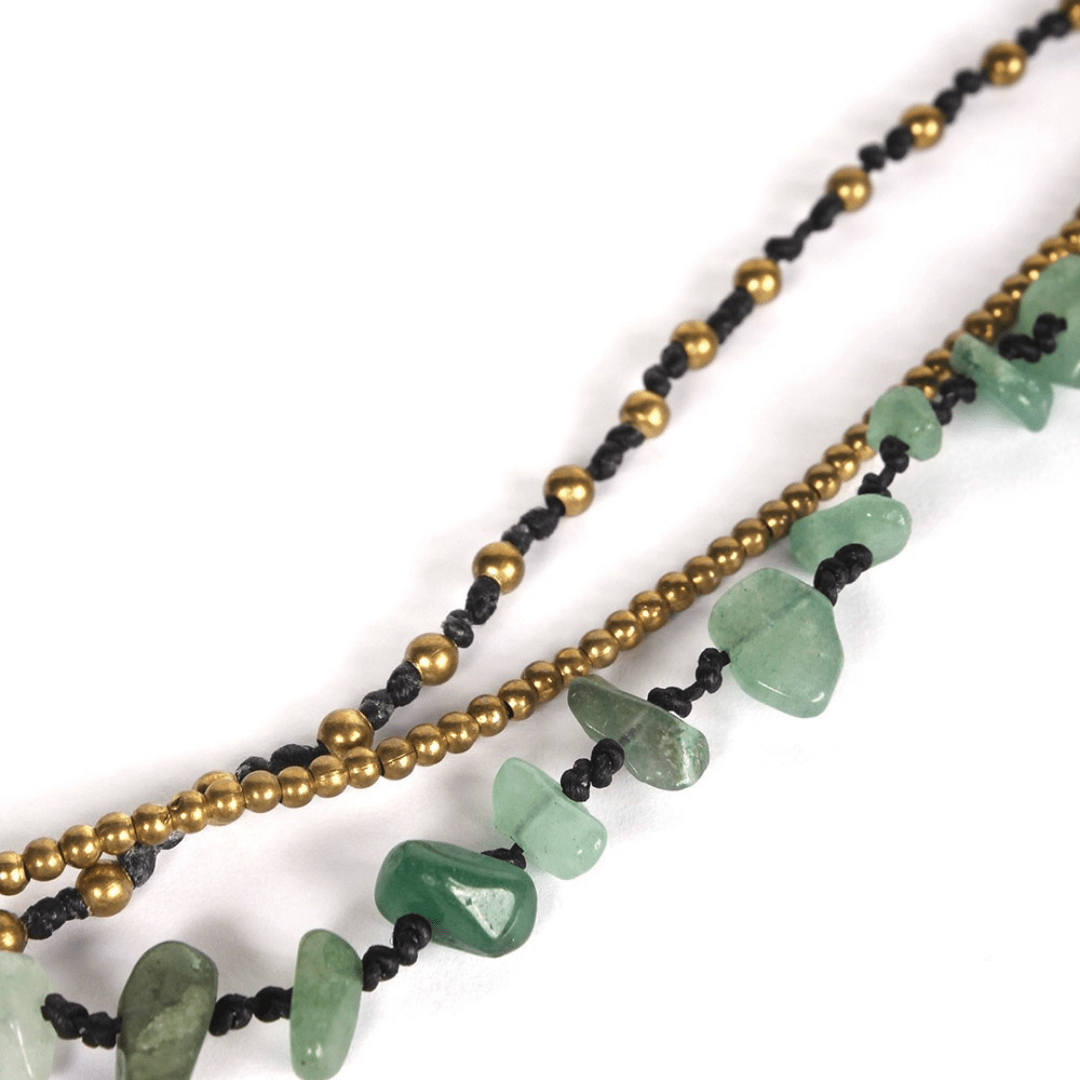 Amethyst and Jade with Brass Ball Necklace - Thailand Jewelry La Vie Bien Amethyst and Jade with Brass Ball Necklace - Thailand