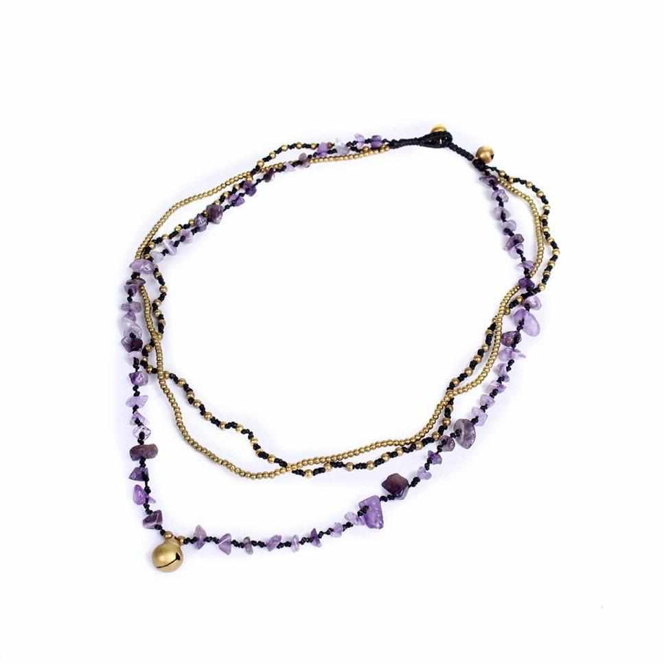 Amethyst and Jade with Brass Ball Necklace - Thailand Jewelry La Vie Bien Amethyst and Jade with Brass Ball Necklace - Thailand