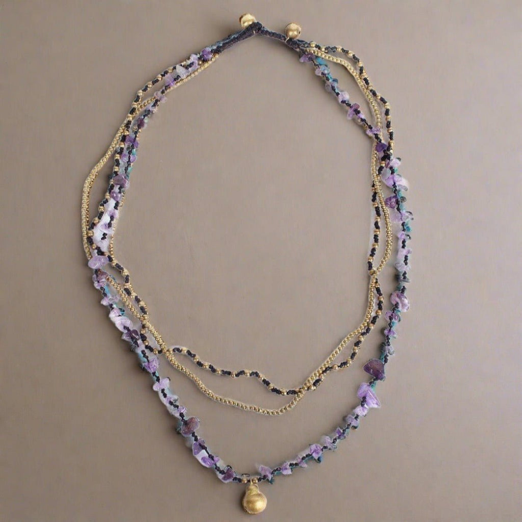 Amethyst and Jade with Brass Ball Necklace - Thailand Jewelry La Vie Bien Amethyst and Jade with Brass Ball Necklace - Thailand