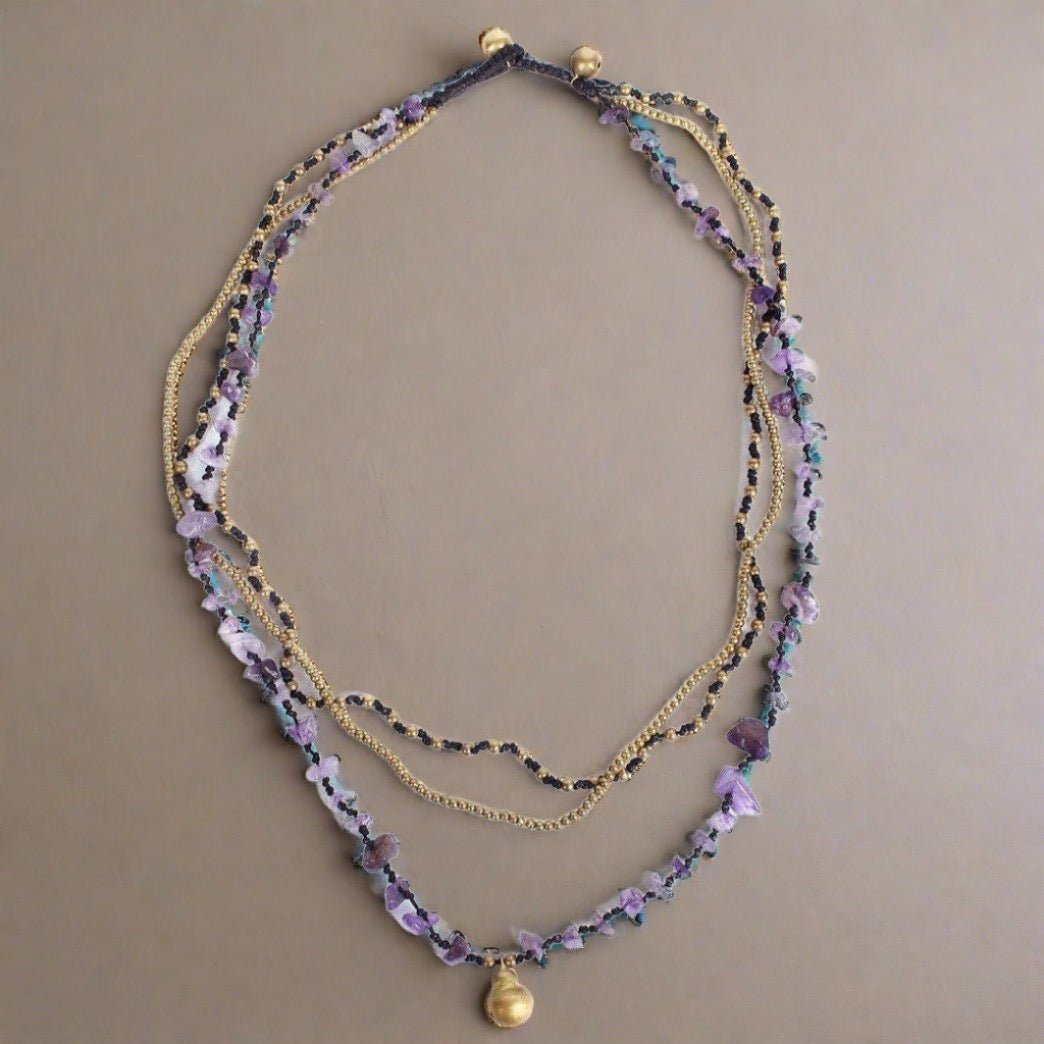 Amethyst and Jade with Brass Ball Necklace - Thailand Jewelry La Vie Bien Amethyst and Jade with Brass Ball Necklace - Thailand