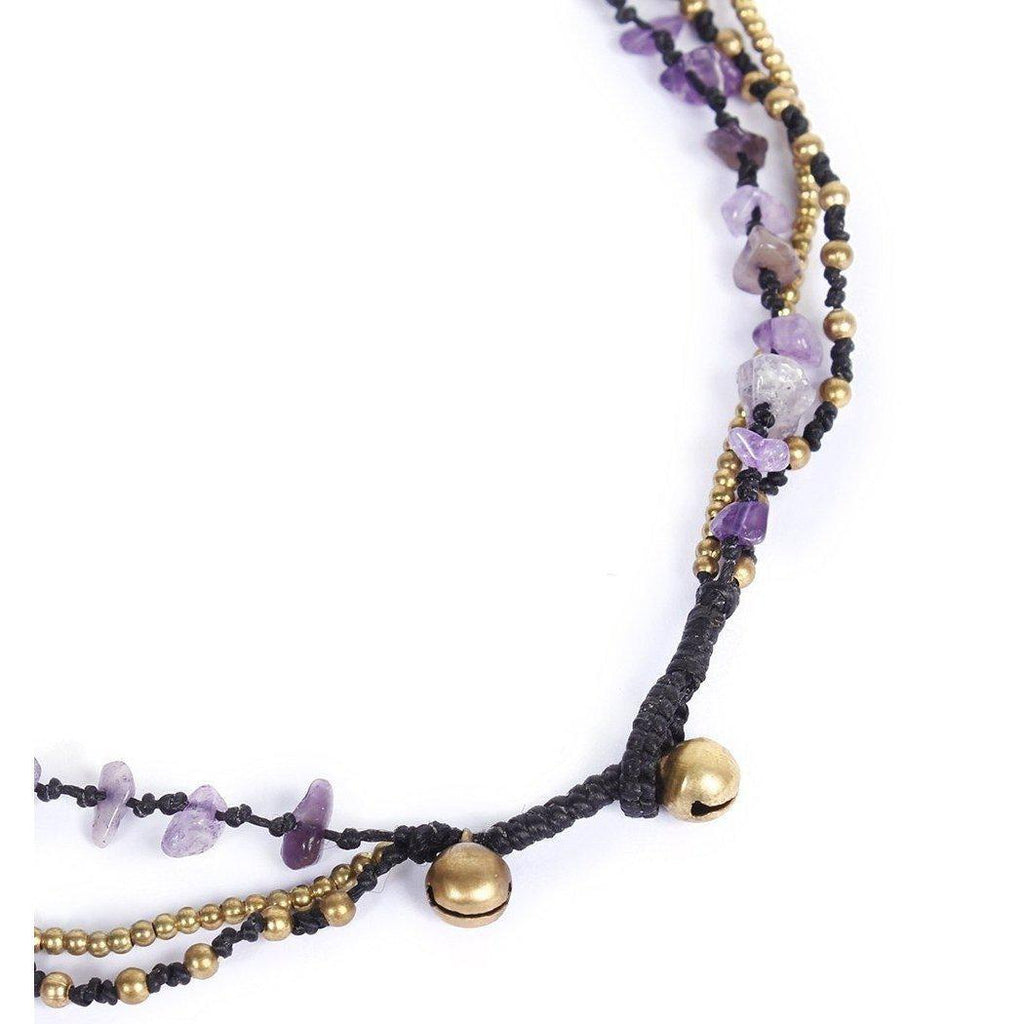 Amethyst and Jade with Brass Ball Necklace - Thailand Jewelry La Vie Bien Amethyst and Jade with Brass Ball Necklace - Thailand