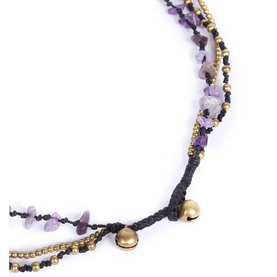 Amethyst and Jade with Brass Ball Necklace - Thailand Jewelry La Vie Bien Amethyst and Jade with Brass Ball Necklace - Thailand