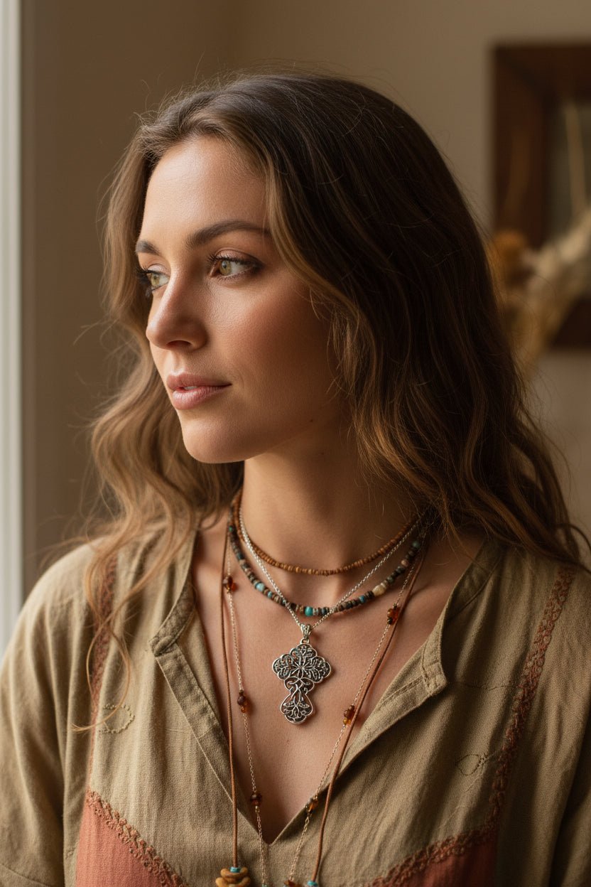 Amiens Celtic Cross Necklace in Sterling Silver Pendant La Vie Bien Amiens Celtic Cross Necklace in Sterling Silver