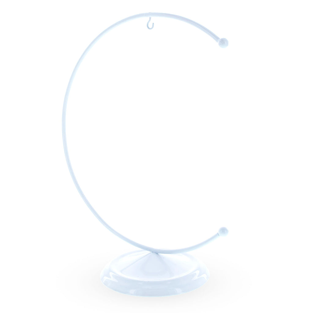 Crescent Moon White Painted Metal Ornament Display Stand 8.8 Inches